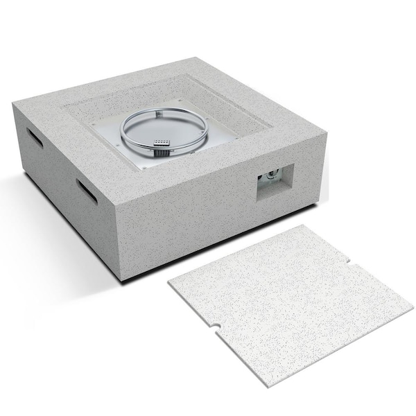 KANTE 34.8 in. W x 12 in. H Outdoor Square Concrete Metal Propane Gas Modern Smokeless Fire Pit Table in Light Gray