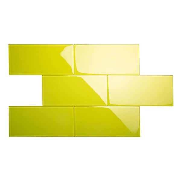 Giorbello Pineapple Yellow 6 in. x 12 in. x 8mm Glass Subway Tile (5 sq. ft./Case)