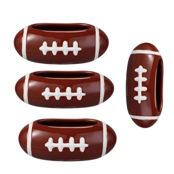 5 in. Red Ceramic Football Style Chip and Dip Servers for Birthday, Tailgate Party Decorations (Set of 4)