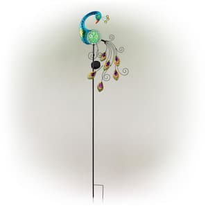 48 in. Tall Outdoor Solar Powered Garden Stake Peacock with Color Changing LED Lights
