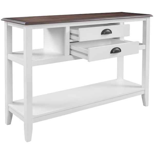 Z-joyee White Modern Wood Storage Accent Cabinet with 2-Drawers and Open Shelves for Living Room