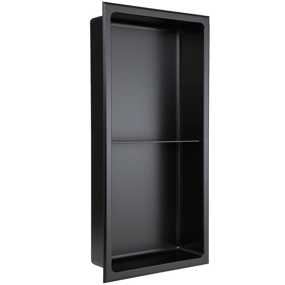 Matte Black Stainless Steel Double Shelf Shower Niche
