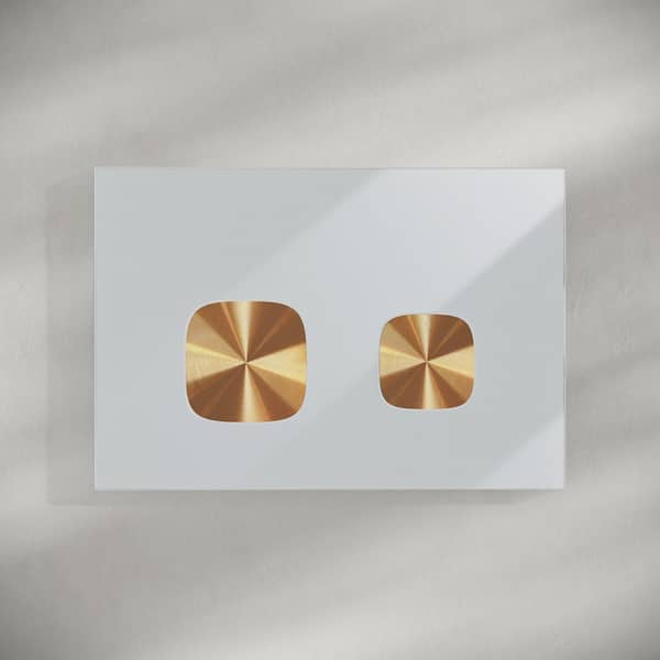Verre Wall Mount Dual Flush Glass Actuator Plate in Glossy White with Copper Flush Buttons