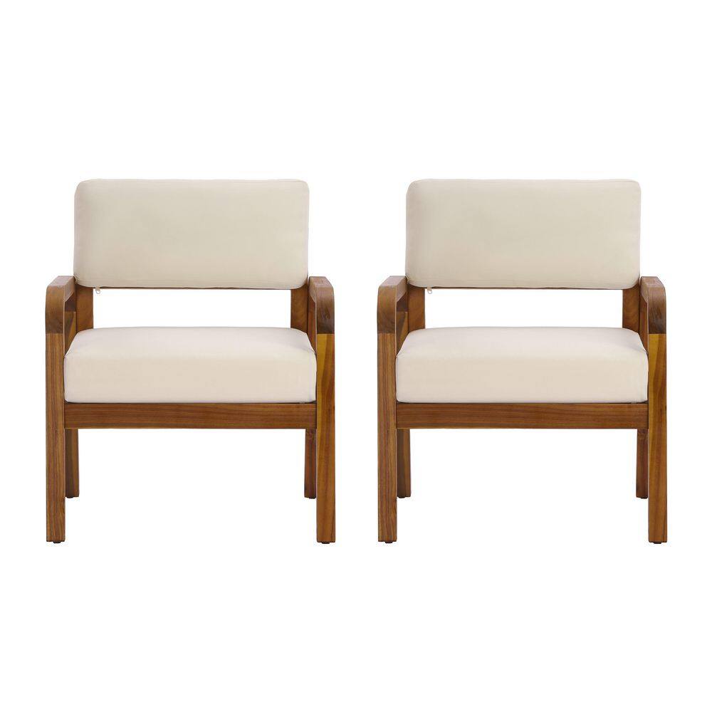 Noel Acacia Wood Patio Outdoor Lounge Chairs with Weather-Resistant Cushions, Velcro Fastened Cushions (Set of 2) price history on PriceWatchPro