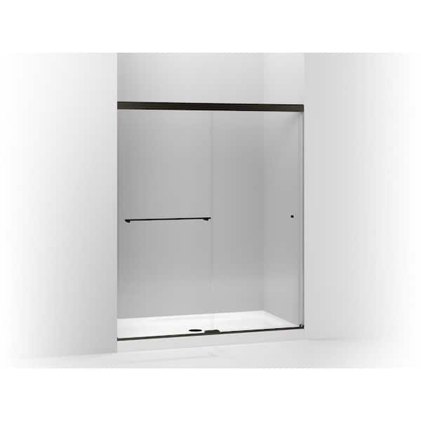 KOHLER Revel 59.625 in. W x 76 in. H Sliding Frameless Shower Door in Anodized Dark Bronze with Crystal Clear Glass
