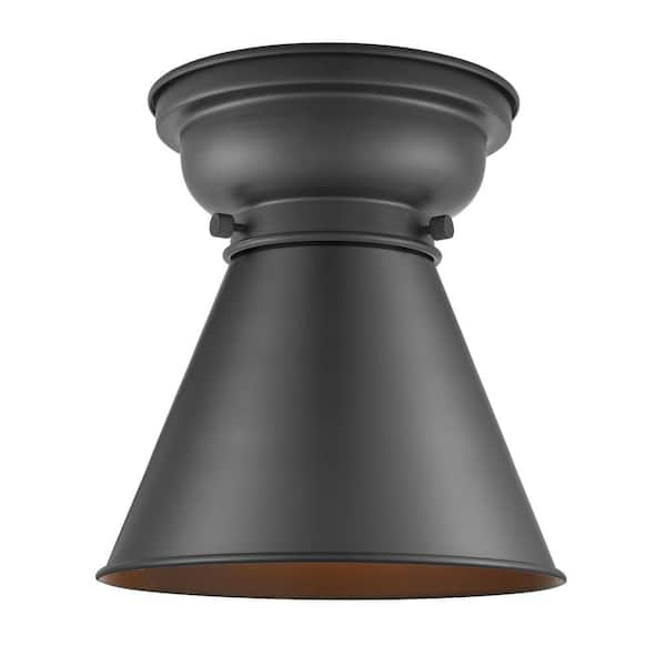 Innovations Appalachian 8 in. 1-Light Matte Black Flush Mount with Matte Black Metal Shade