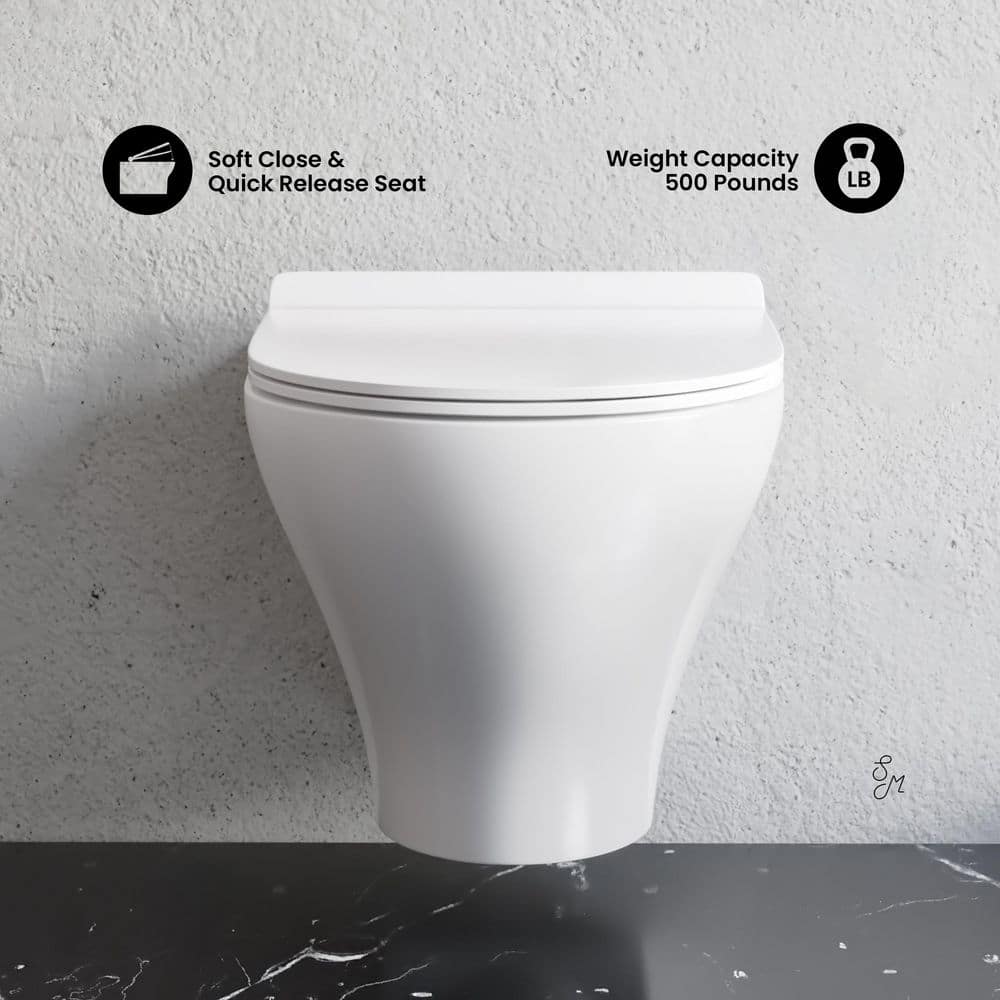 Monaco Glossy White Ceramic Wall-Hung Elongated Dual Flush Toilet