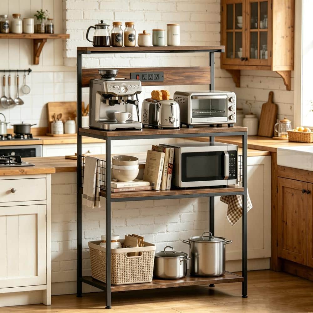 Wonder Home Rack WONDER COMFORT Freestanding Rustic Brown 31.5 in. x 52.3 in. 4 Shelf ...
