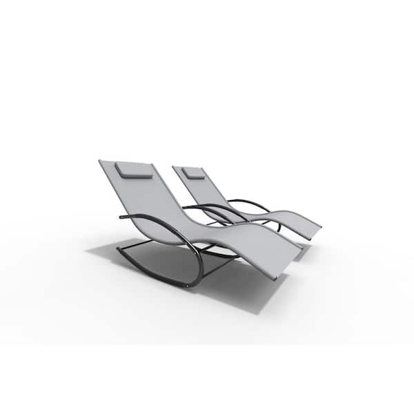 DIRECT WICKER Belle 2-Piece Metal Sling Patio Swing U Type Recliner Lounge Chair, Gray