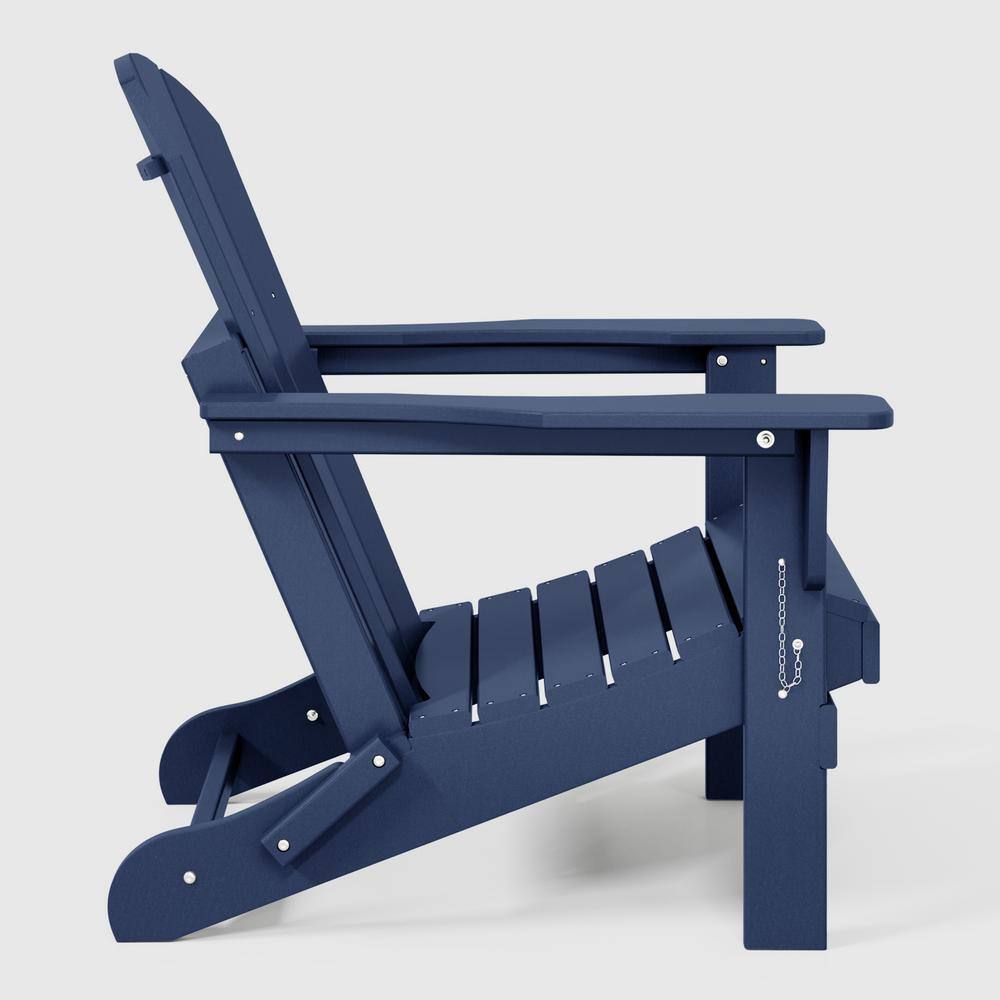 Navy Blue Folding Poly Adirondack Chair with Square Arms