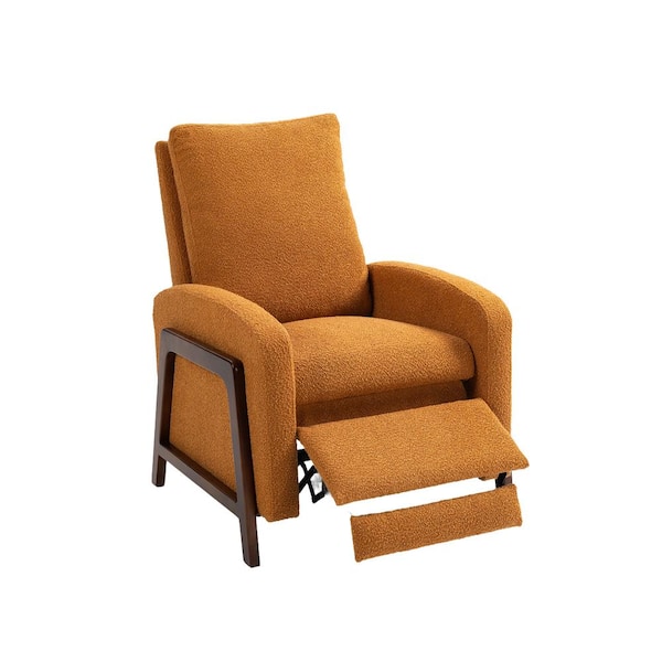 HOMEFUN Modern Orange Boucle Wood-Framed Adjustable Recliner Chair with Thick Cushion and Backrest