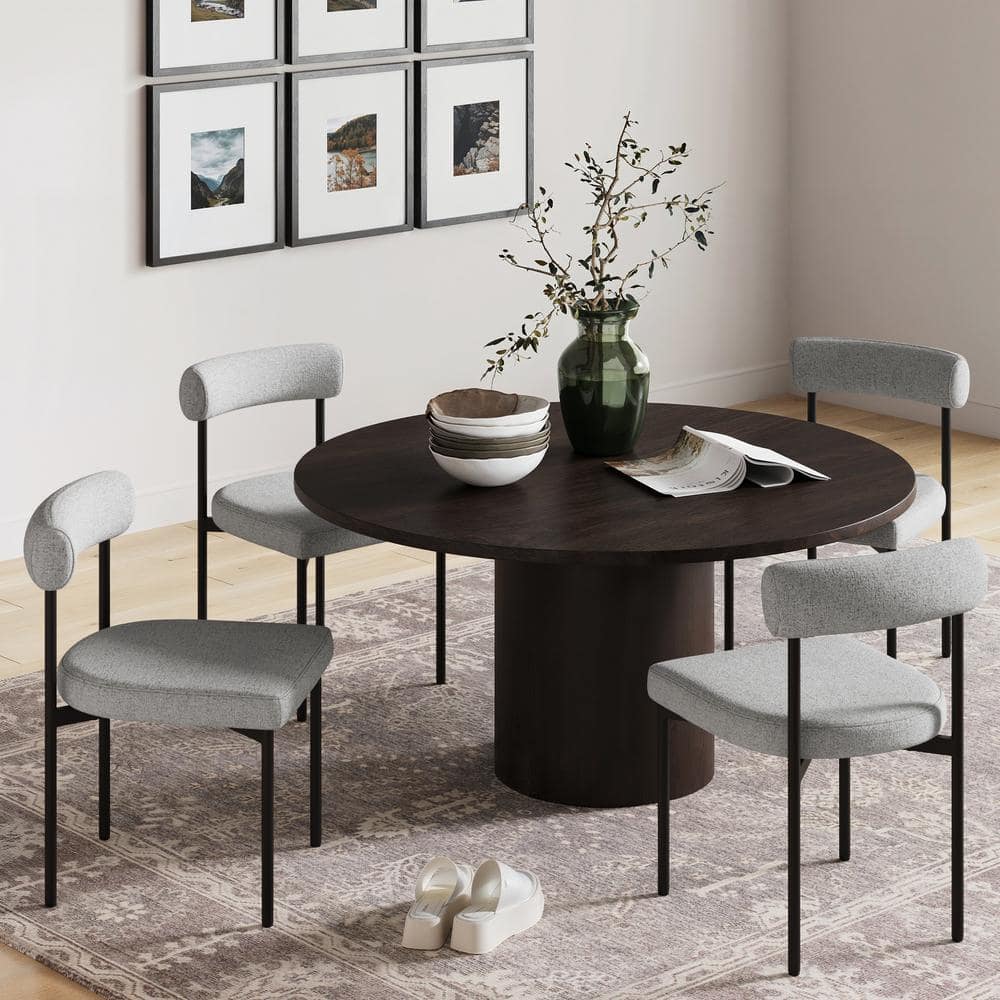 Set of 4 Gray Upholstered Metal Dining Chairs