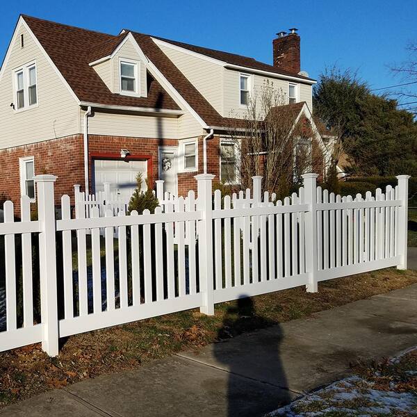 Weatherables Stratford 4 ft. H x 124 ft. L Picket Dog Ear Scalloped White Vinyl Fence Project Pack