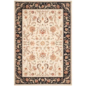 Easy Care Ivory/Black 6 ft. x 9 ft. Border Area Rug