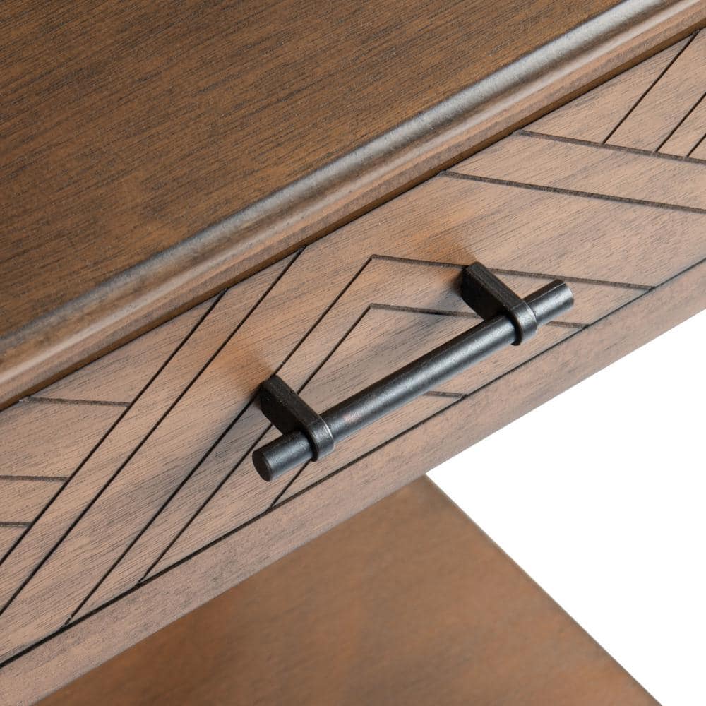 Peyton French Brown Wood Storage End Table with Herringbone Drawer