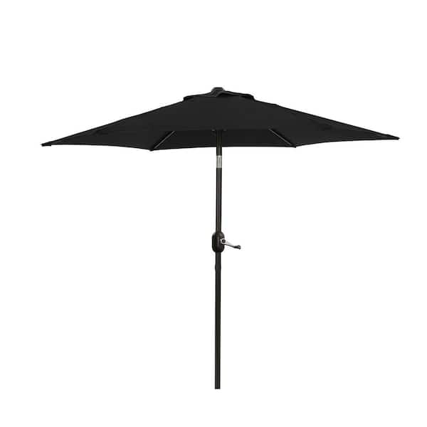 Flynama 7.5 ft. Crank Lift Hexagon Outdoor Patio Market Umbrella with Steel Rid in Black (Base Not Included)