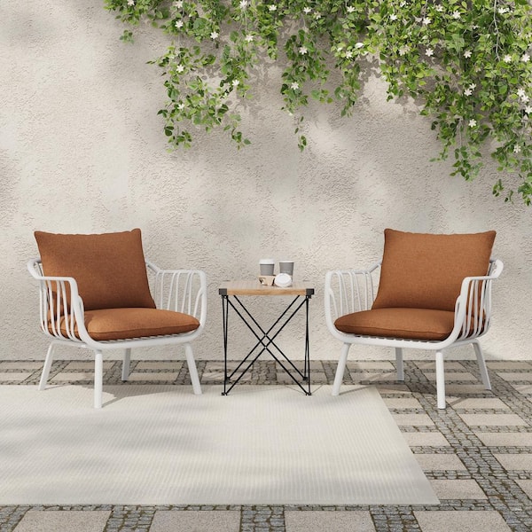 CHRISTOPHER KNIGHT HOME Tyrrion Outdoor Patio Lounge Chairs with Orange Cushions, Polypropylene, Metal, Plus White, (Set of 2)