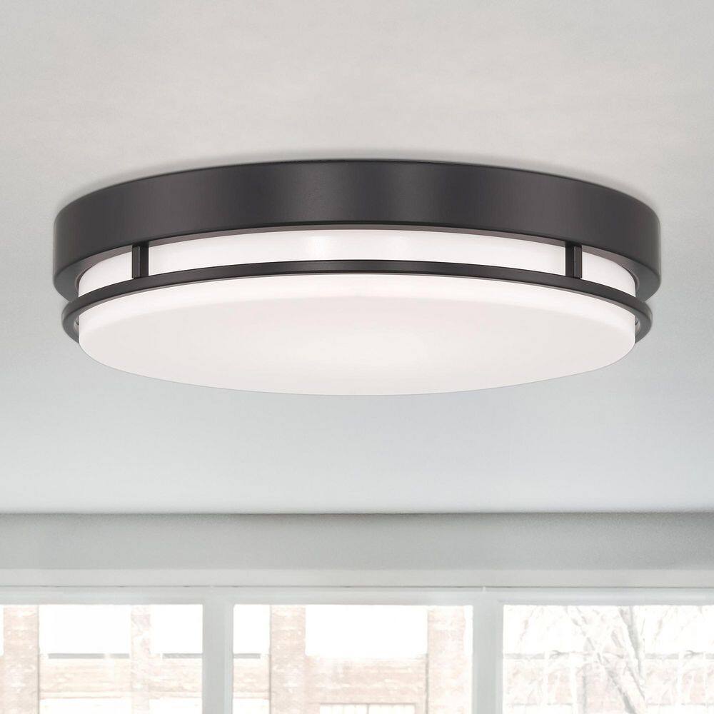 Noble 16 in. Contemporary Matte Black Selectable CCT Integrated LED Flush Mount for Kitchens price history on PriceWatchPro
