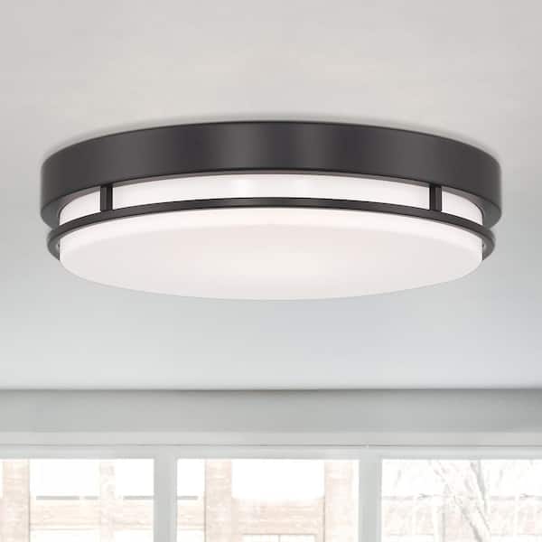 EnviroLite Noble 16 in. Contemporary Matte Black Selectable CCT Integrated LED Flush Mount for Kitchens