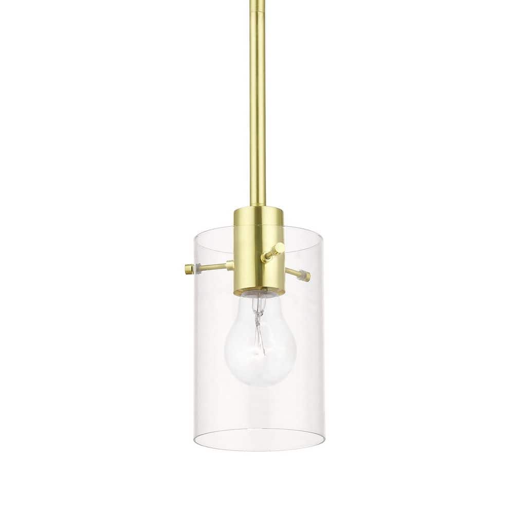 Munich Satin Brass 1-Light Pendant with Clear Glass Shade