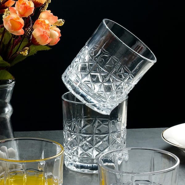 Lorren Home Trends 11 oz. Textured Double Old Fashion Glass (Set of 6)  DJ-02 - The Home Depot