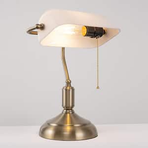 15 in. Task and Reading Classic Bankers Desk Lamp w/ White Shade and Gold Finish Rotatable Library Lamp for Home/Office
