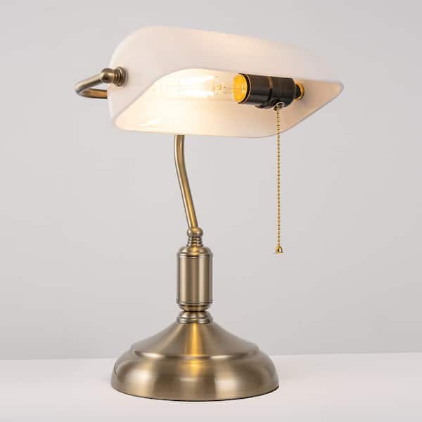 YANSUN 15 in. Task and Reading Classic Bankers Desk Lamp w/ White Shade and Gold Finish Rotatable Library Lamp for Home/Office