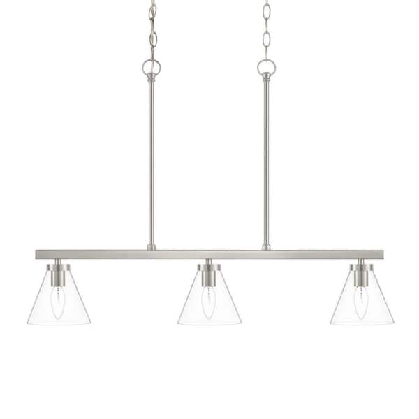 Myles 3-Light Island Pendant Light Brushed Nickel Finish Clear Glass Shades