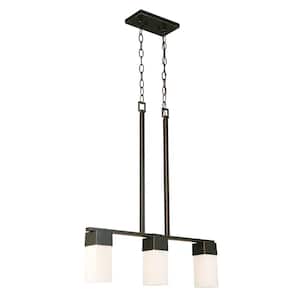 Ciara Springs 24 in. W x 27.9 in. H 3-Light Oil Rubbed Bronze Linear Mutli Pendant Light with Frosted Glass Shades