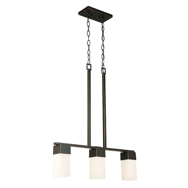 Eglo Ciara Springs 24 in. W x 27.9 in. H 3-Light Oil Rubbed Bronze Linear Mutli Pendant Light with Frosted Glass Shades