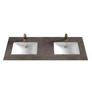 Monica 60 in. W x 22 in. D Porcelain Vanity Top in Rustic Black Marble with Double Sink Basin