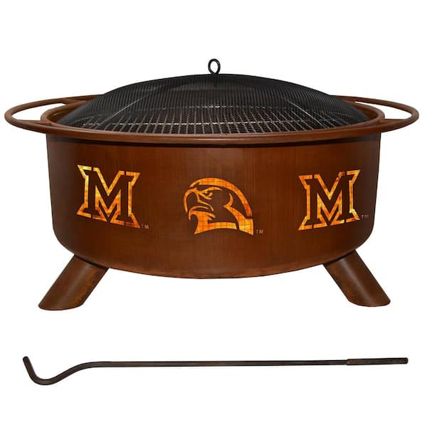 Unbranded Miami Ohio 29 in. x 18 in. Round Steel Wood Burning Rust Fire Pit with Grill Poker Spark Screen and Cover
