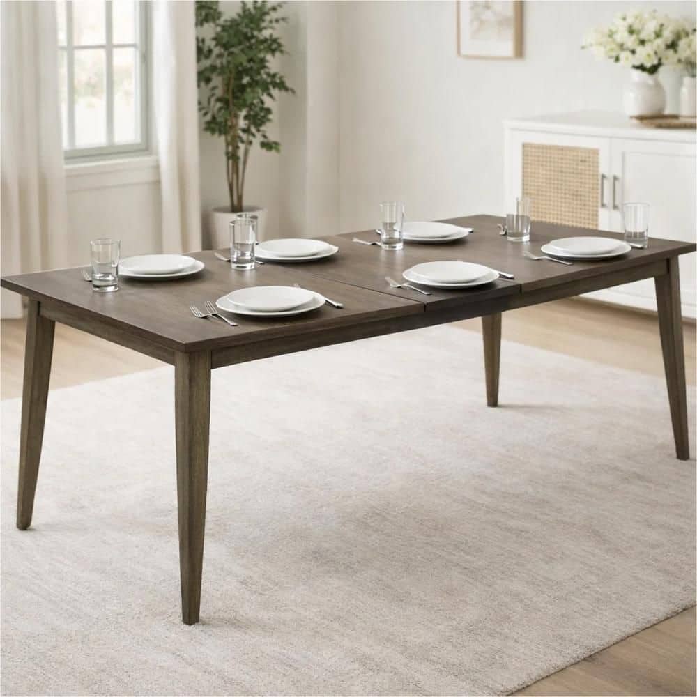 Benjara Yuki Brown Wood Rectangle 88 in. 4-Legs Base Dining Table ...