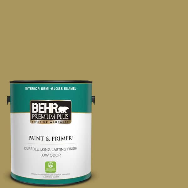 BEHR PREMIUM PLUS 1 gal. #370F-6 Mossy Rock Semi-Gloss Enamel Low Odor Interior Paint & Primer