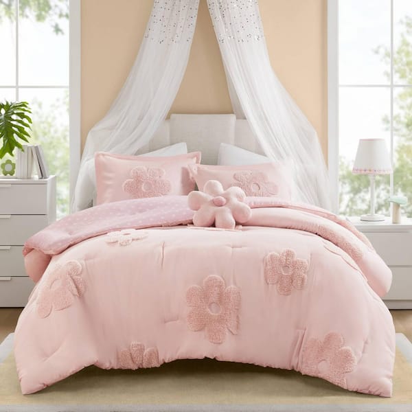Madeline 4-Piece Pink Polyester Full/Queen Comforter Set