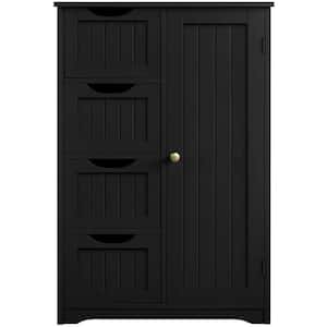 22 in. W x 12 in. D x 32.5 in. H Black Bathroom Linen Cabinet Floor Storage Cabinet with 1 Cupboard and 4 Drawers