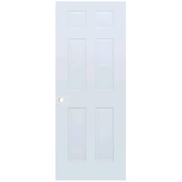 80 in. H x 36 in. W Colonial 6-Panel White Solid Core Wood Interior Door Slab with Bore Hole