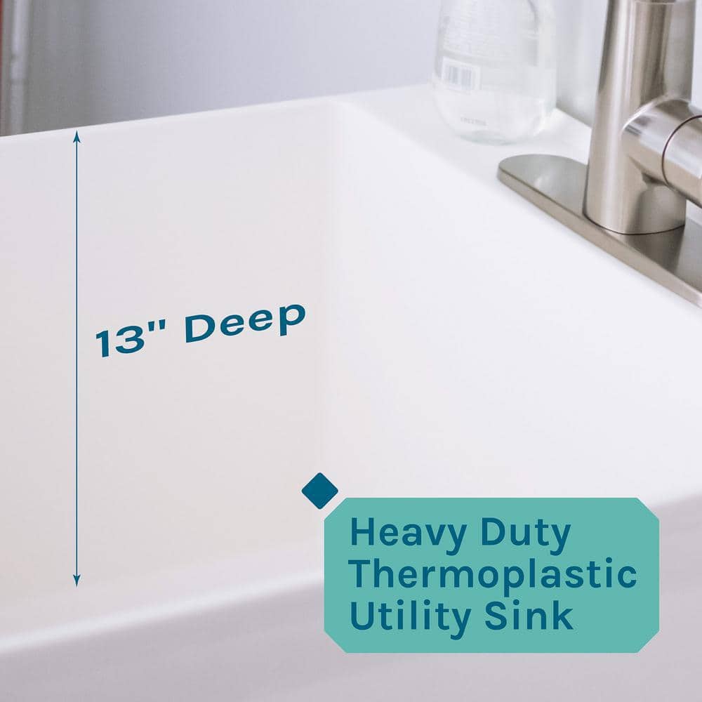 White Freestanding Utility Sink with Stainless Steel Faucet
