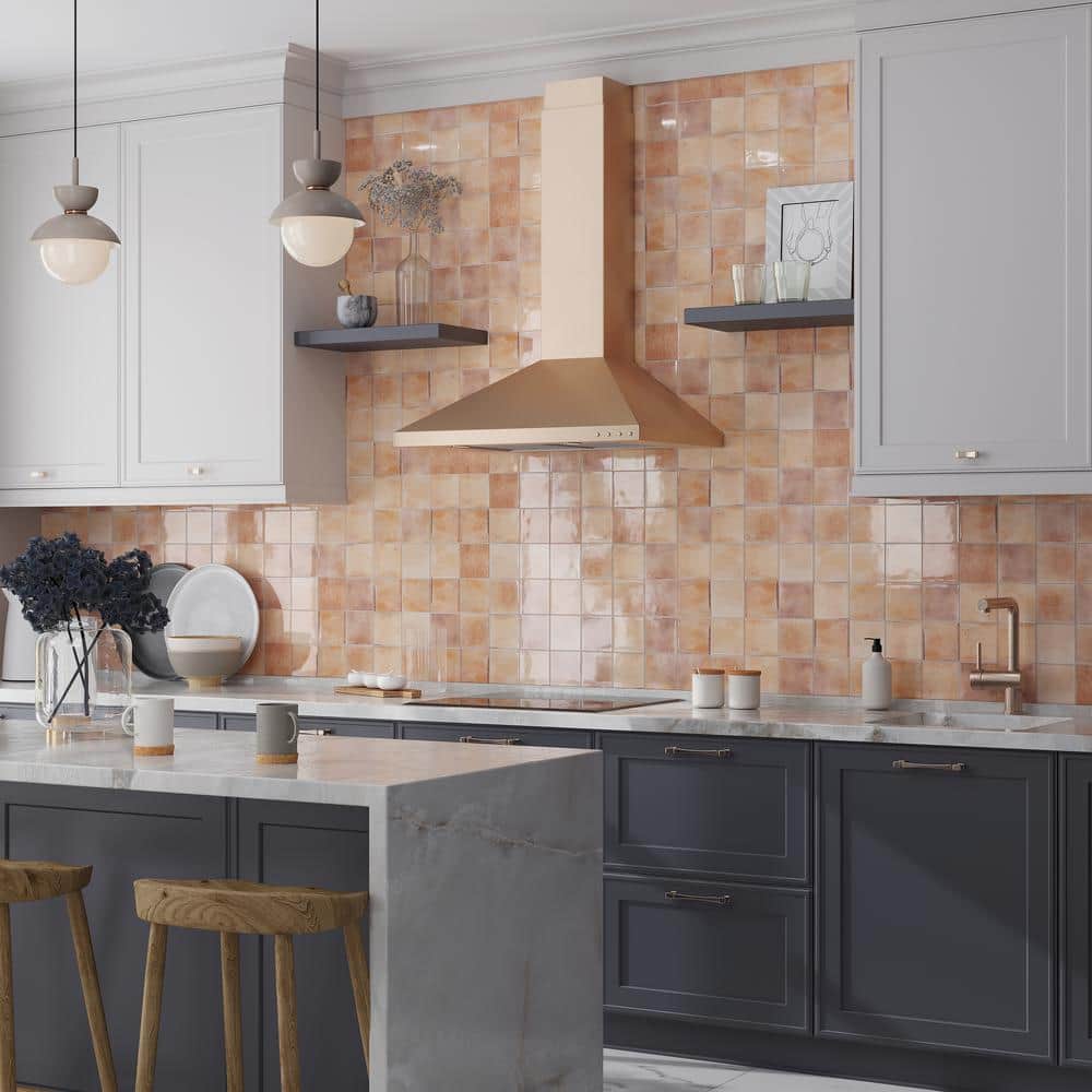 Antiek 4'' Pink Glossy Ceramic Square Tile