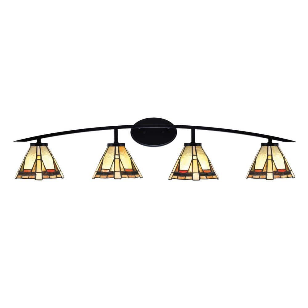 Siena 40 in. 4-Light Matte Black Vanity-Light with 7 in. Zion Art Glass Sha