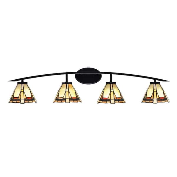 Unbranded Siena 40 in. 4-Light Matte Black Vanity-Light with 7 in. Zion Art Glass Shades No Bulbs Included