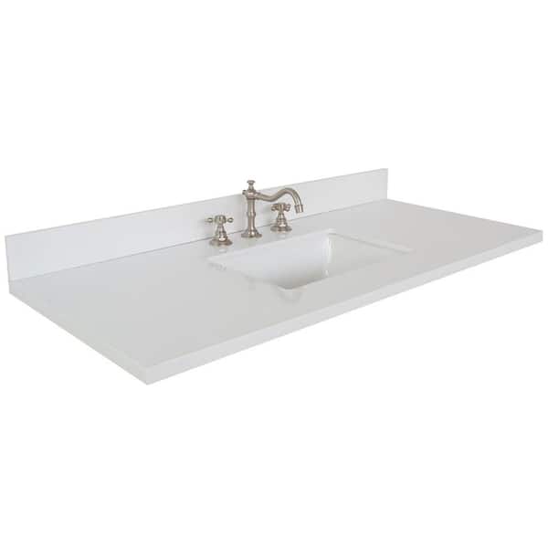 49 in. W x 22 in. D Quartz Vanity Top in White with White Rectangle Basin
