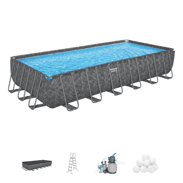 APX 365 24 ft. x 12 ft. x 52 in. Rectangular 288.19 in. Above Ground Swimming Pool Set, Gray
