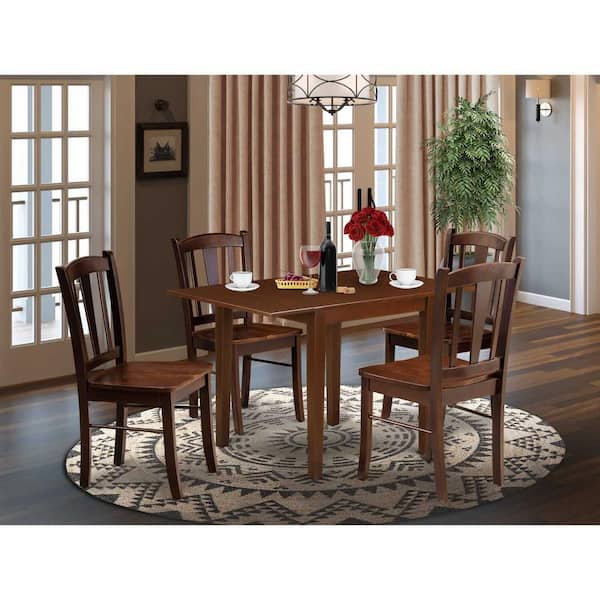 East West Furniture 5-Piece Mahogany Finish Solid Wood Top - Rectangular Dining Room Set with Dropleaf - Seats-4