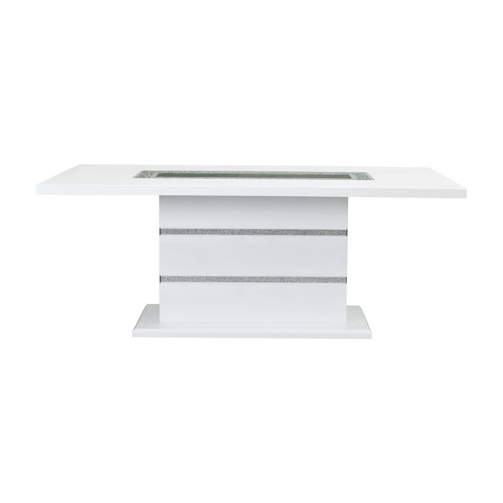Elizaveta White High Gloss Rectangular Dining Table with Faux Crystals
