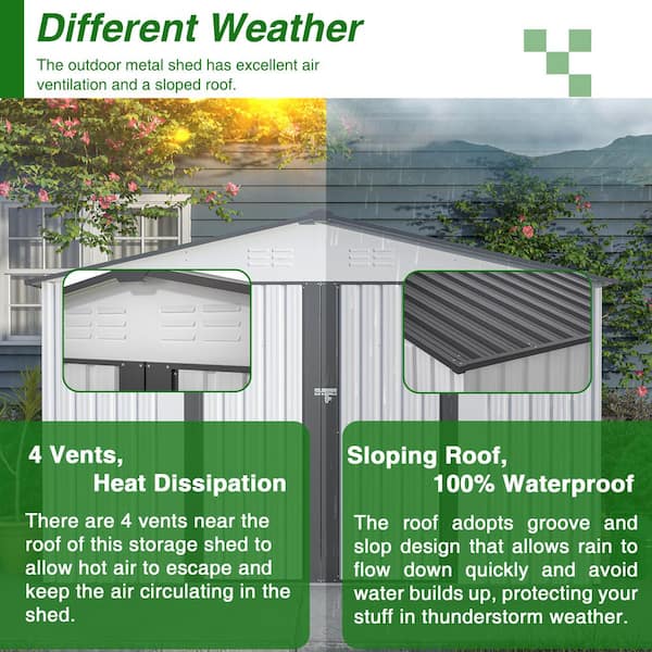 Tenleaf 10 ft. W x 8 ft. D White Metal Outdoor Storage Shed