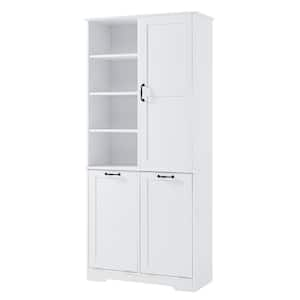 31 in. W x 14 in. D x 68 in. H White Linen Cabinet with Tilt-Out Laundry Hamper and Adjustable Shelf