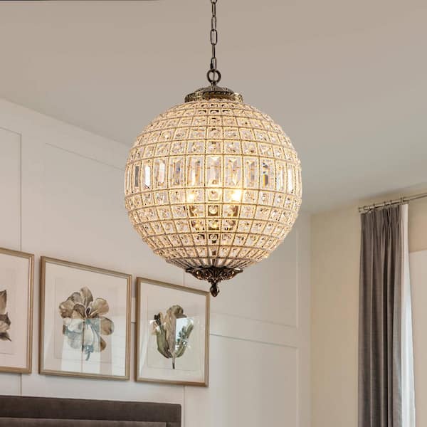 EDISLIVE Allenglade 3-Light Unique Antique Bronze Globe Chandelier with Crystal Accents