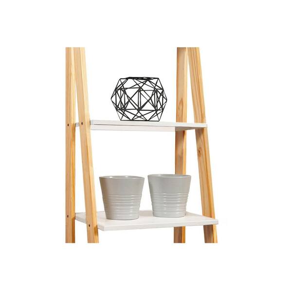 Jela-USA 62.2 in. Natural/White Wood 5-shelf Ladder Bookcase with