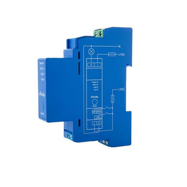 Shelly Pro 1 UL-16 Amp 240-Volts Indoor/Outdoor-No NEMA-DIN Rail  Mounting-Single Outlet Smart Switch W/Dry contact Blue Shelly Pro 1 (1) -  The Home Depot